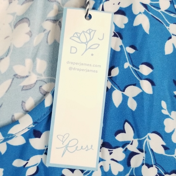 NWT Draper James Bright Floral Shift Dress SZ L XL Blue White Flounce Hem (D22) - Picture 9 of 11